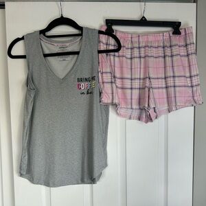Cozy Gray and Pink Plaid Pajama Set